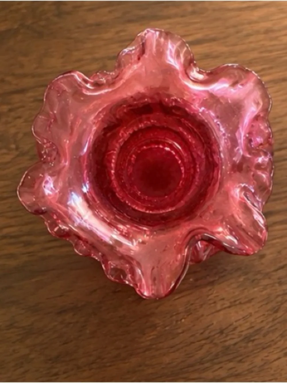 Fenton Cranberry Pink Ruffled Hobnail Glass Vase